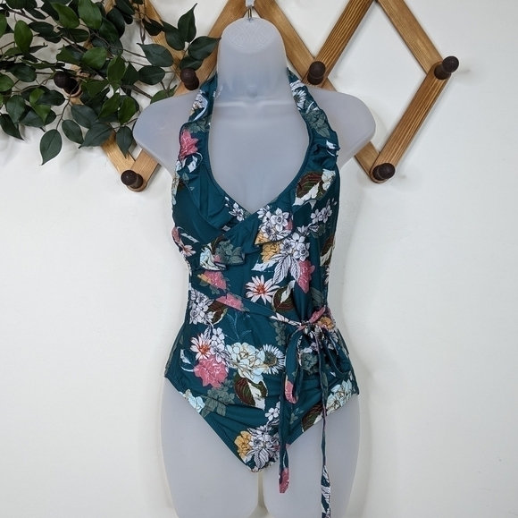 ModCloth Reese Floral Halter One Piece Swim Suit - Picture 3 of 6